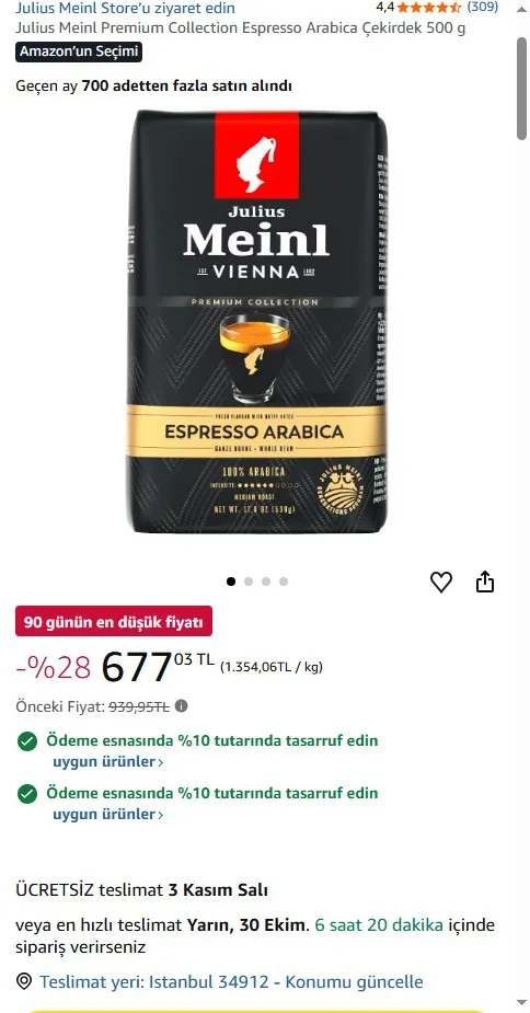 Julius Meinl Premium Collection Espresso Arabica Çekirdek 500 g
