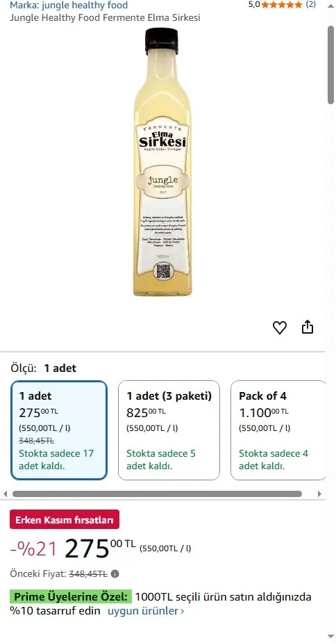 Jungle Healthy Food Fermente Elma Sirkesi