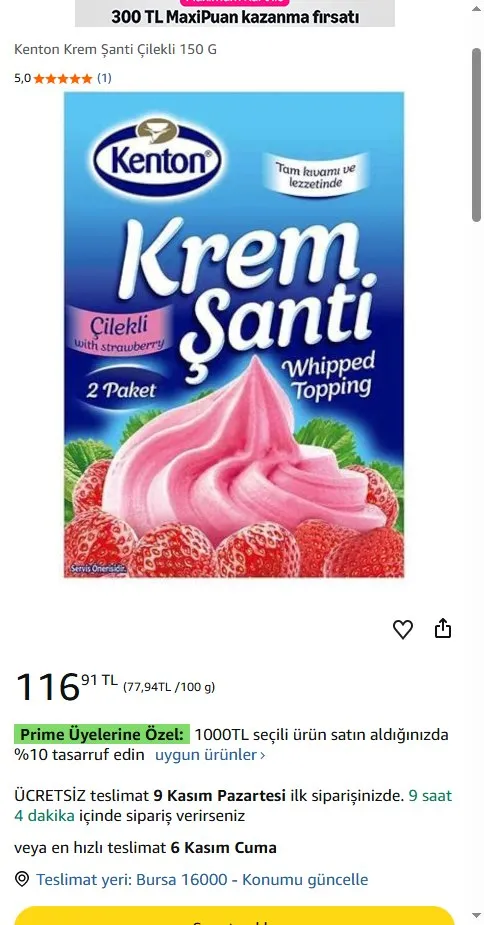 Kenton Krem Şanti Çilekli 150 G