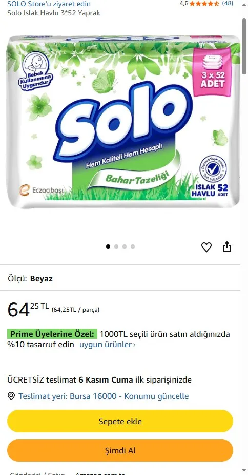 Solo Islak Havlu 3*52 Yaprak