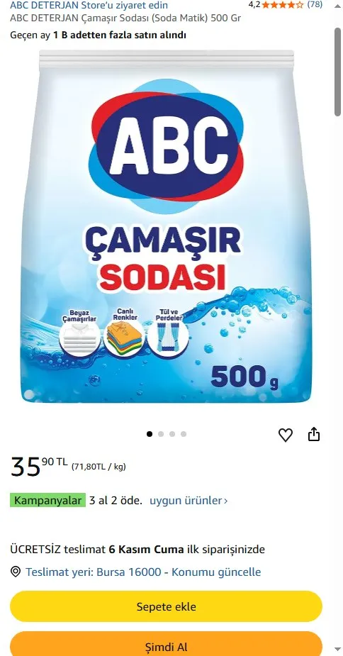 ABC DETERJAN Çamaşır Sodası (Soda Matik) 500 Gr