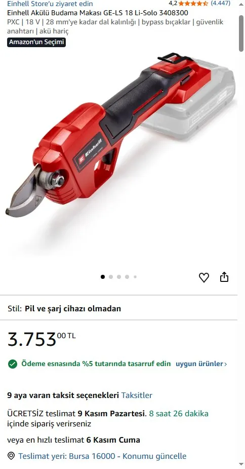 Einhell Akülü Budama Makası GE-LS 18 Li-Solo 3408300