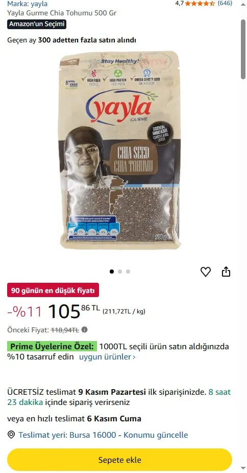 Yayla Gurme Chia Tohumu 500 Gr