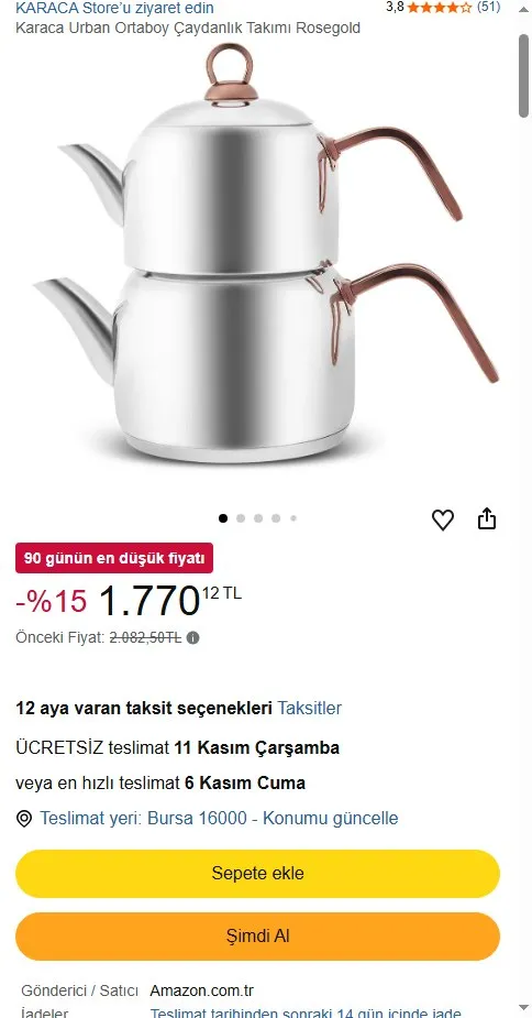 Karaca Urban Ortaboy Çaydanlık Takımı Rosegold