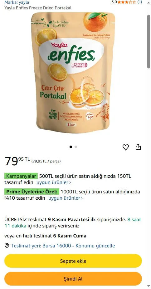 Yayla Enfies Freeze Dried Portakal