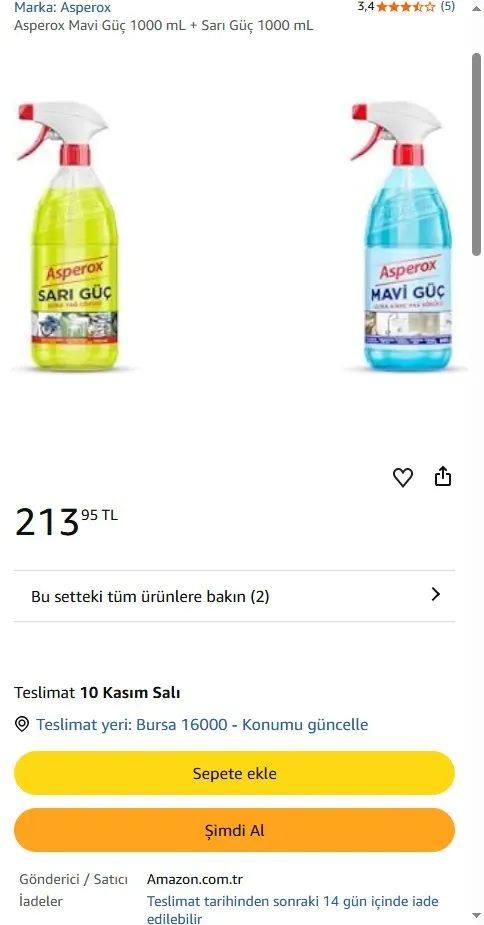 Asperox Mavi Güç 1000 mL + Sarı Güç 1000 mL