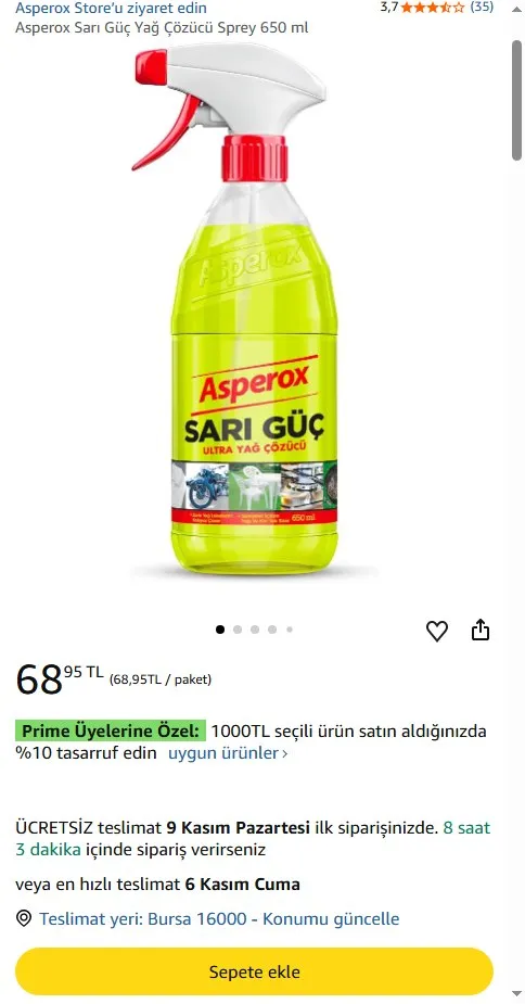 Asperox Sarı Güç Yağ Çözücü Sprey 650 ml