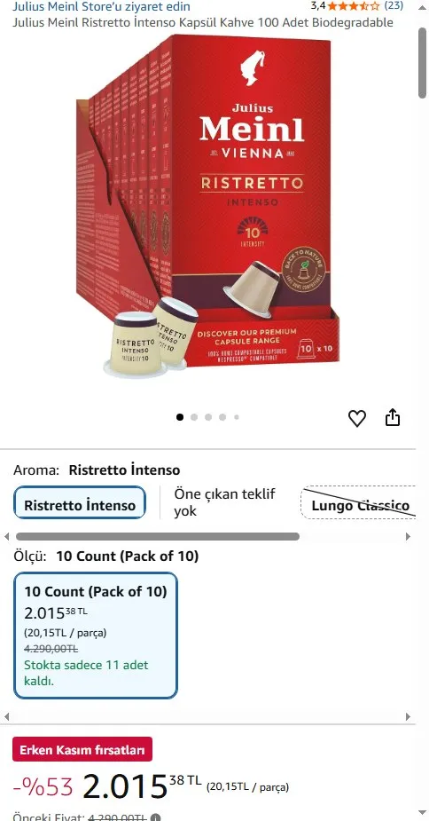 Julius Meinl Ristretto İntenso Kapsül Kahve 100 Adet Biodegradable