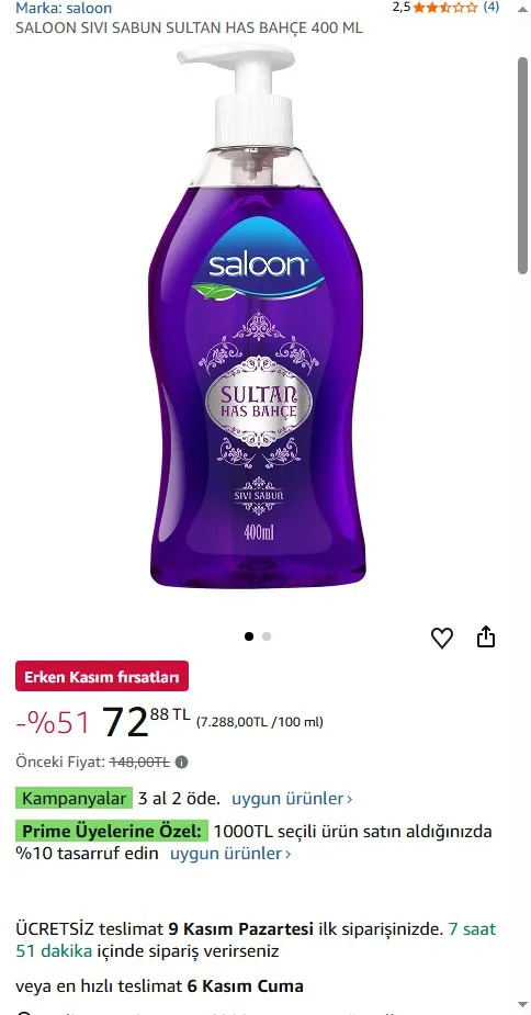 SALOON SIVI SABUN SULTAN HAS BAHÇE 400 ML