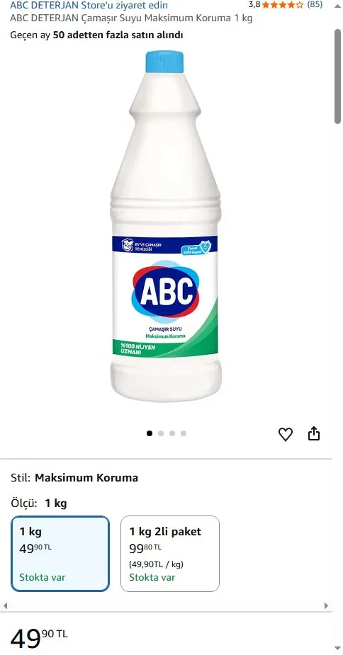 ABC DETERJAN Çamaşır Suyu Maksimum Koruma 1 kg