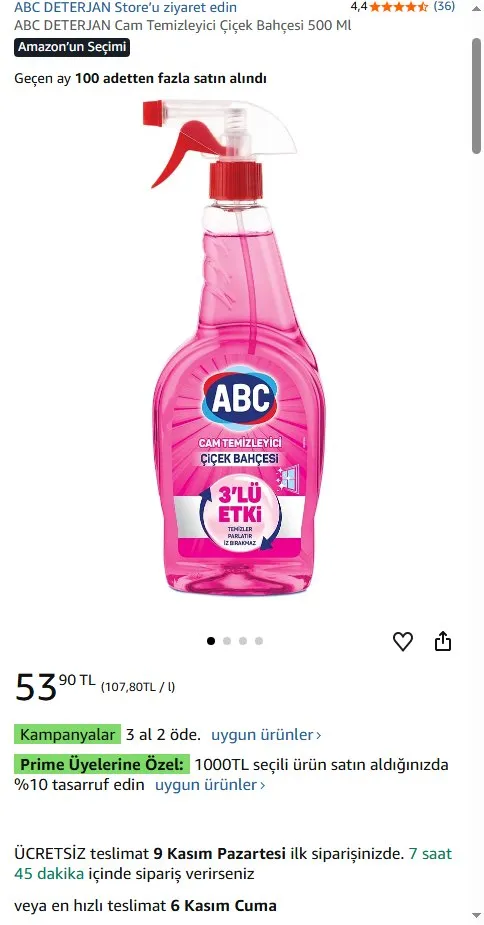 ABC DETERJAN Cam Temizleyici Çiçek Bahçesi 500 Ml