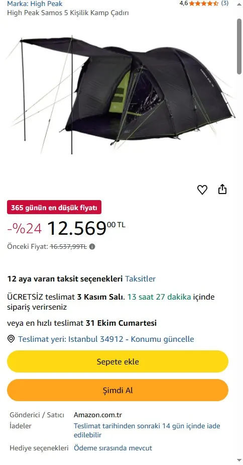 High Peak Samos 5 Kişilik Kamp Çadırı