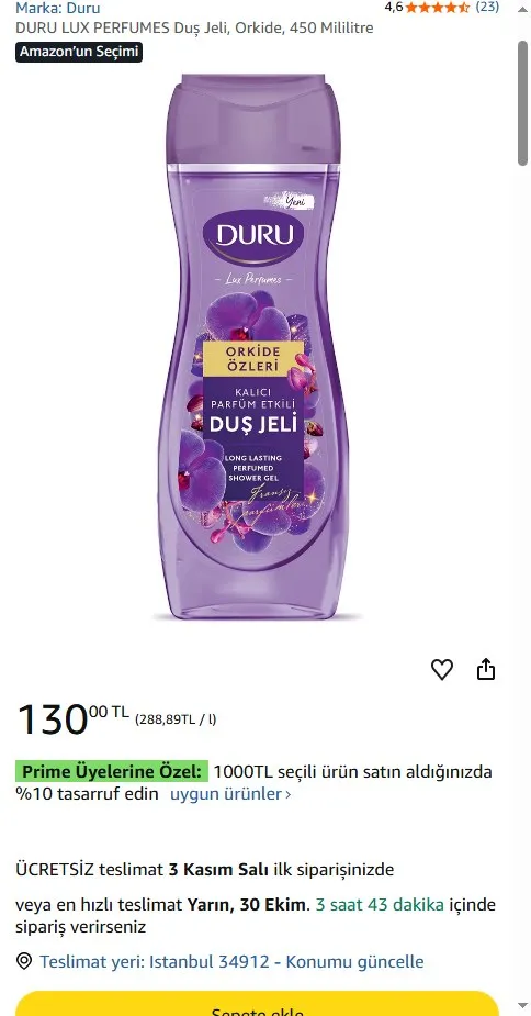 DURU LUX PERFUMES Duş Jeli, Orkide, 450 Mililitre