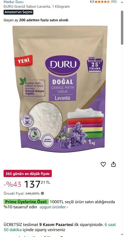 DURU Granül Sabun Lavanta, 1 Kilogram