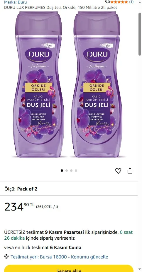 DURU LUX PERFUMES Duş Jeli, Orkide, 450 Mililitre 2li paket