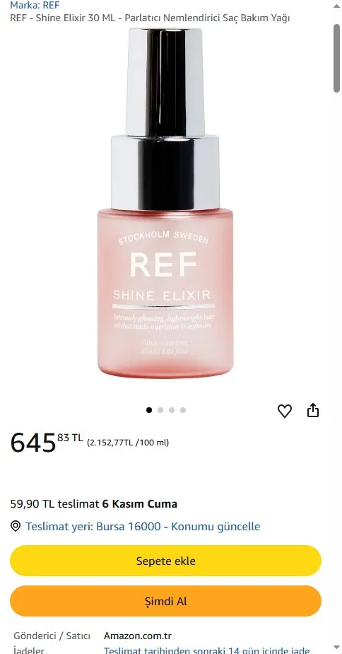 REF - Shine Elixir 30 ML - Parlatıcı Nemlendirici Saç Bakım Yağı