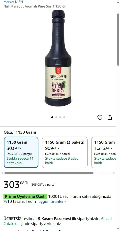 Nish Karadut Aromalı Püre Sos 1.150 Gr