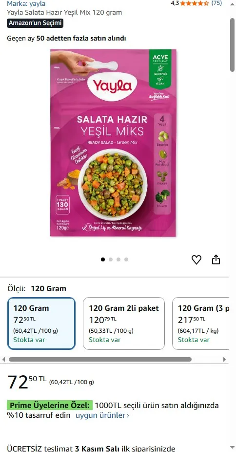 Yayla Salata Hazır Yeşil Mix 120 gram