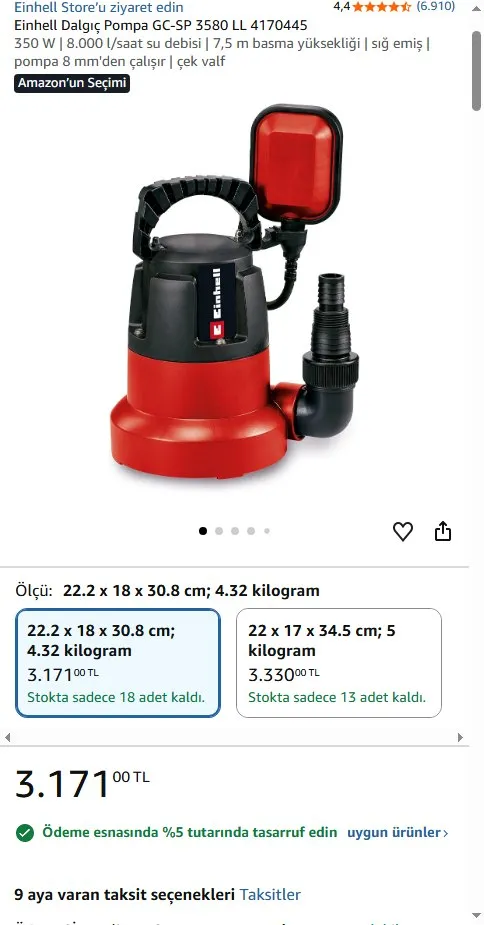 Einhell Dalgıç Pompa GC-SP 3580 LL 4170445