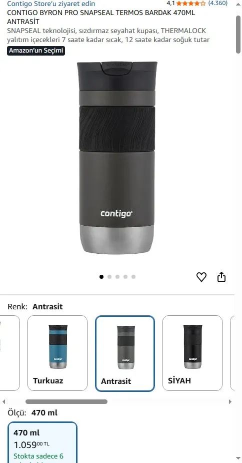 CONTIGO BYRON PRO SNAPSEAL TERMOS BARDAK 470ML ANTRASİT