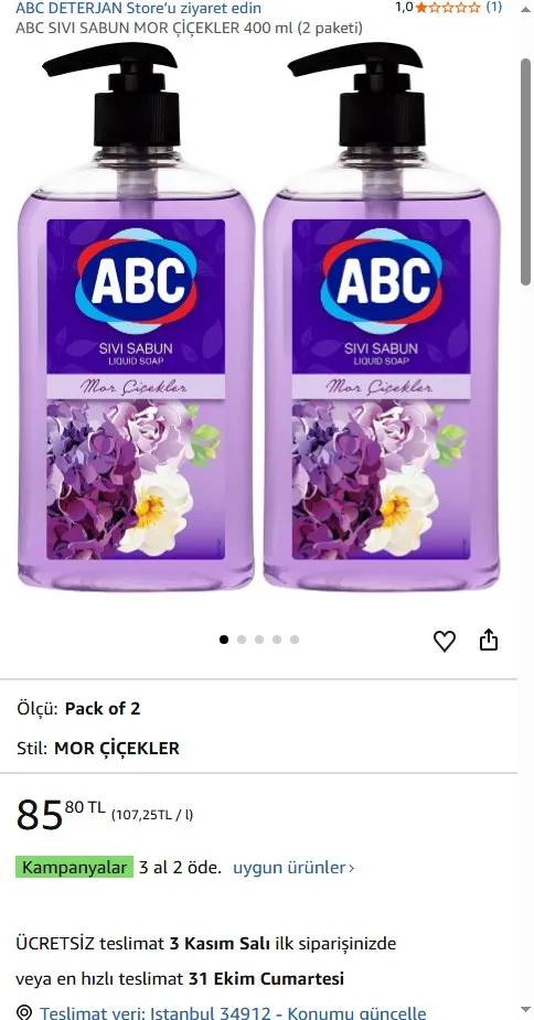 ABC SIVI SABUN MOR ÇİÇEKLER 400 ml (2 paketi)
