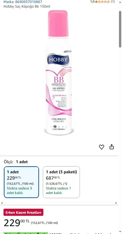 Hobby Saç Köpüğü Bb 150ml