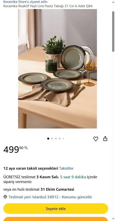 Keramika Reaktif Yeşil Line Pasta Tabağı 21 Cm 6 Adet Q84