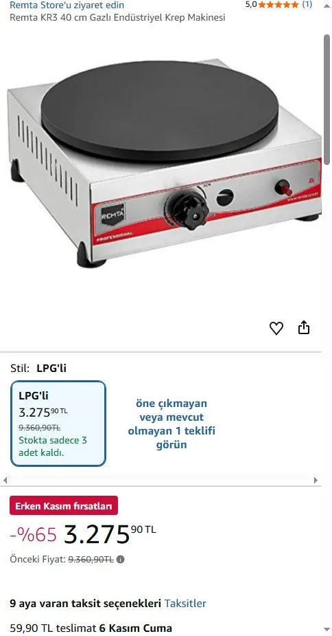 Remta KR3 40 cm Gazlı Endüstriyel Krep Makinesi