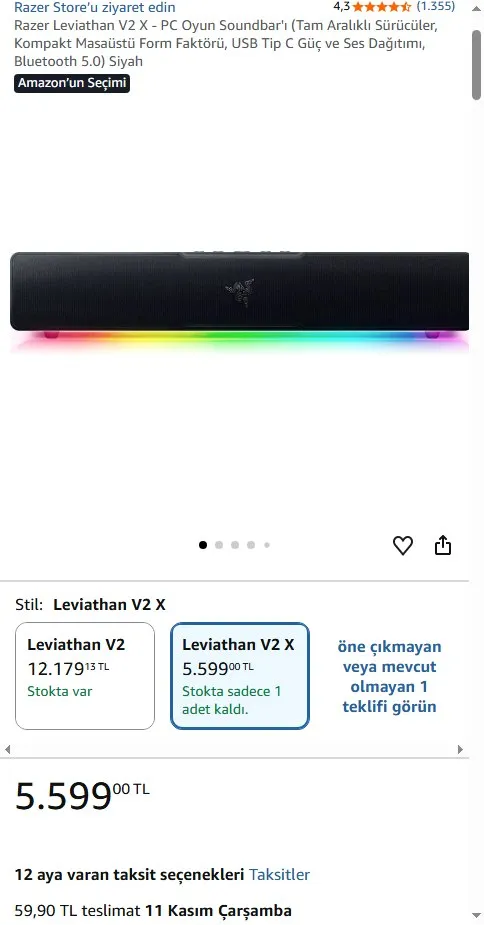 Razer Leviathan V2 X - PC Oyun Soundbar'ı (Tam Aralıklı Sürücüler, Kompakt Masaüstü Form Faktörü, USB Tip C Güç ve Ses Dağıtımı, Bluetooth 5.0) Siyah