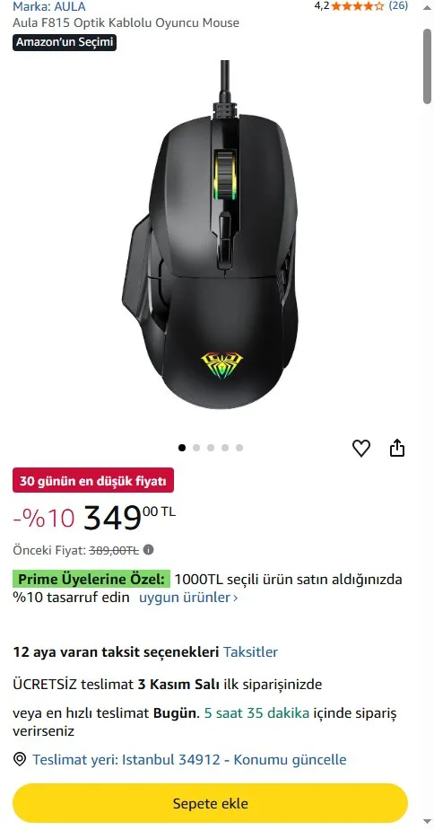 Aula F815 Optik Kablolu Oyuncu Mouse