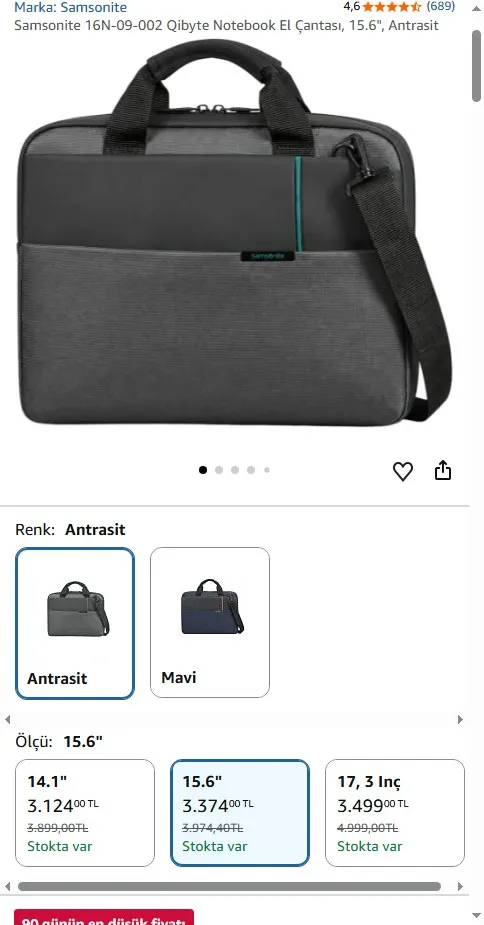 Samsonite 16N-09-002 Qibyte Notebook El Çantası, 15.6", Antrasit