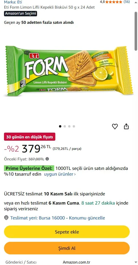 Eti Form Limon Lifli Kepekli Bisküvi 50 g x 24 Adet