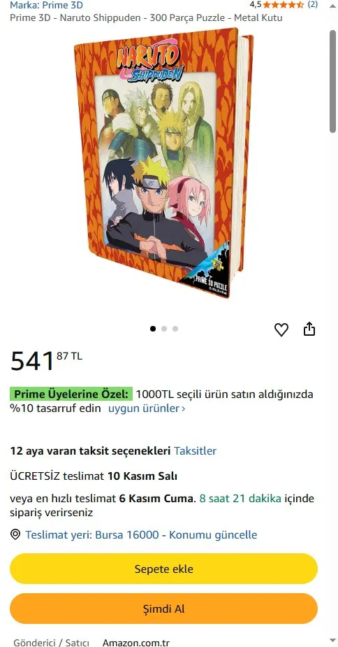 Prime 3D - Naruto Shippuden - 300 Parça Puzzle - Metal Kutu