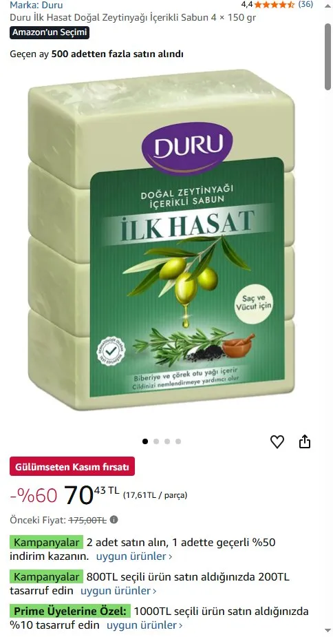 Duru İlk Hasat Doğal Zeytinyağı İçerikli Sabun 4 × 150 gr