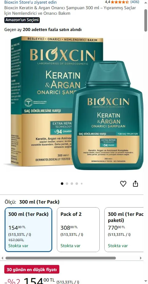 Bioxcin Keratin & Argan Onarıcı Şampuan 300 ml – Yıpranmış Saçlar İçin Nemlendirici ve Onarıcı Bakım