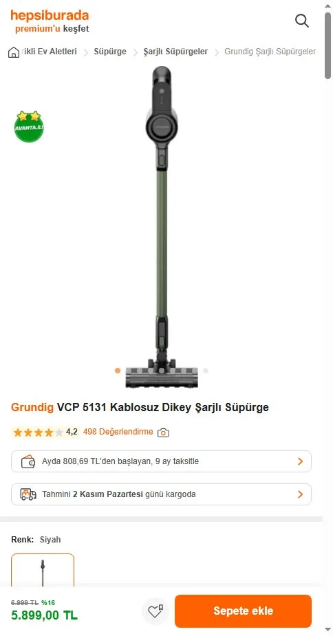 Grundig VCP 5131 Kablosuz Dikey Şarjlı Süpürge