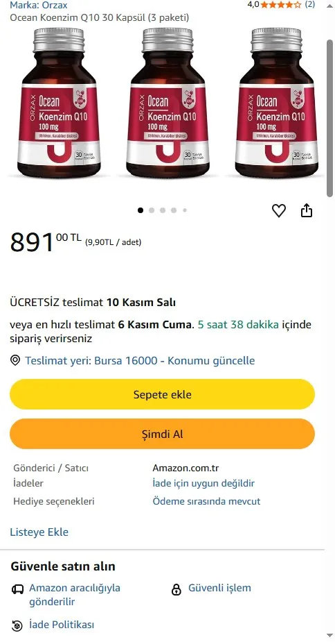 Ocean Koenzim Q10 30 Kapsül (3 paketi)