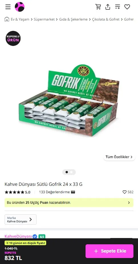 Kahve Dünyası Sütlü Gofrik 24 x 33 G