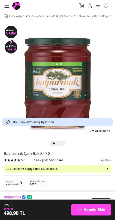 Balparmak Çam Balı 850 G