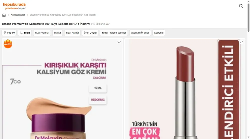 Efsane Premium'da Kozmetikte 600 TL’ye Sepette Ek %15 İndirim!