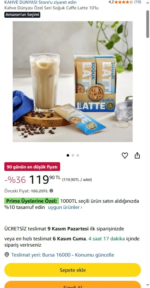Kahve Dünyası Özel Seri Soğuk Caffe Latte 10'lu