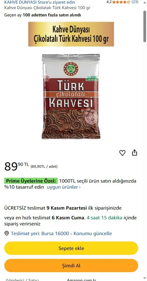 Kahve Dünyası Çikolatalı Türk Kahvesi 100 gr