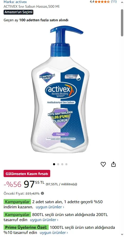 ACTIVEX Sıvı Sabun Hassas,500 Ml