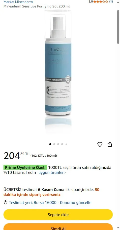 Mineaderm Sensitive Purifying Süt 200 ml