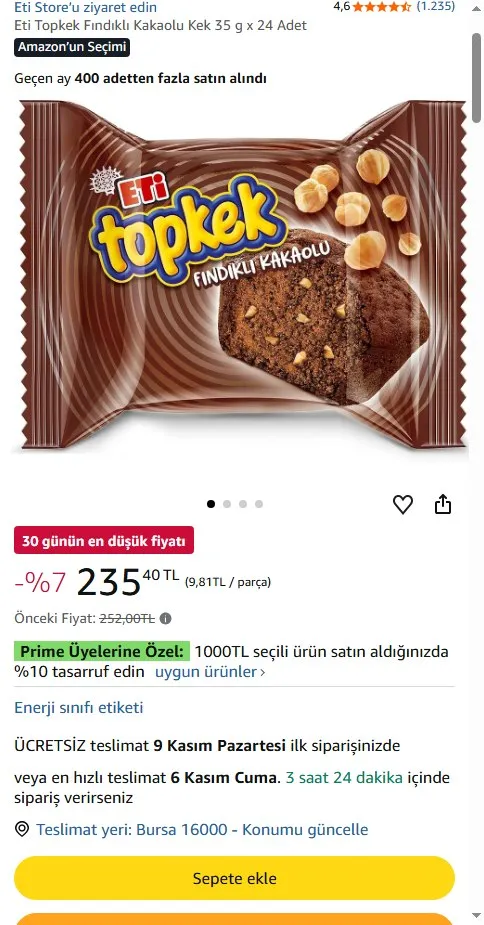 Eti Topkek Fındıklı Kakaolu Kek 35 g x 24 Adet