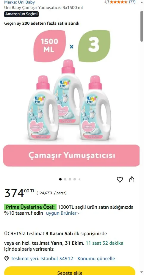 Uni Baby Çamaşır Yumuşatıcısı 3x1500 ml