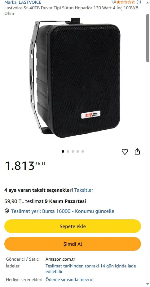Lastvoice St-40TB Duvar Tipi Sütun Hoparlör 120 Watt 4 İnç 100V/8 Ohm