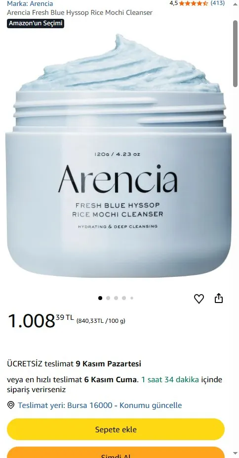 Arencia Fresh Blue Hyssop Rice Mochi Cleanser