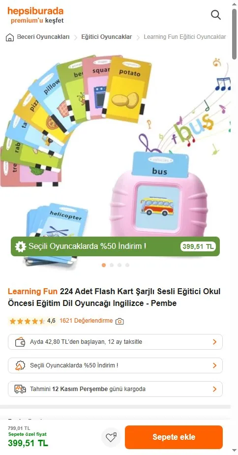Learning Fun 224 Adet Flash Kart Şarjlı Sesli Eğitici Okul Öncesi Eğitim Dil Oyuncağı Ingilizce - Pembe