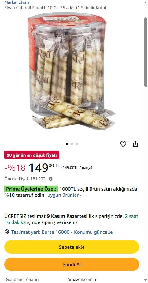 Elvan Caferoll Fındıklı 10 Gr. 25 adet (1 Silindir Kutu)